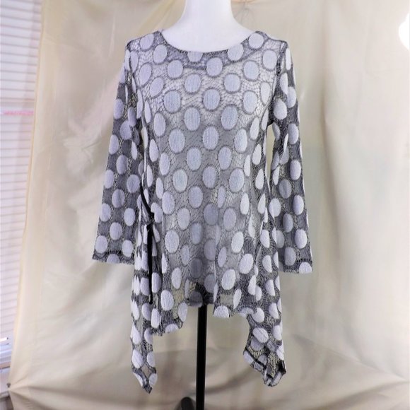 Yushi Tops - NWOT Yushi Sheer Net Textured Spots SharkBite Hem Mini Dress Tunic Top M/L